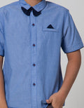 Little M Short Sleeve Shirt Print Stripe Bow Tie
