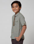 Little M Short Sleeve Shirt Kotak Kantong Cargo Dasi
