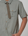 Little M Short Sleeve Shirt Kotak Kantong Cargo Dasi