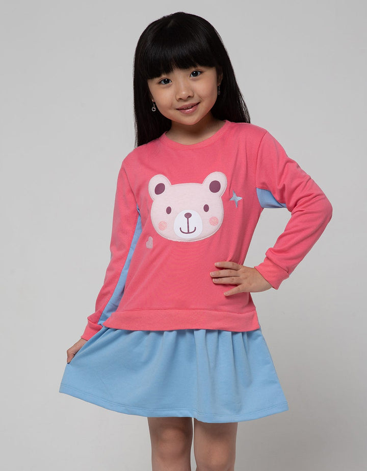 Little M Long Sleeve Midi Dress Drecut N Sewn Ruffle Bear