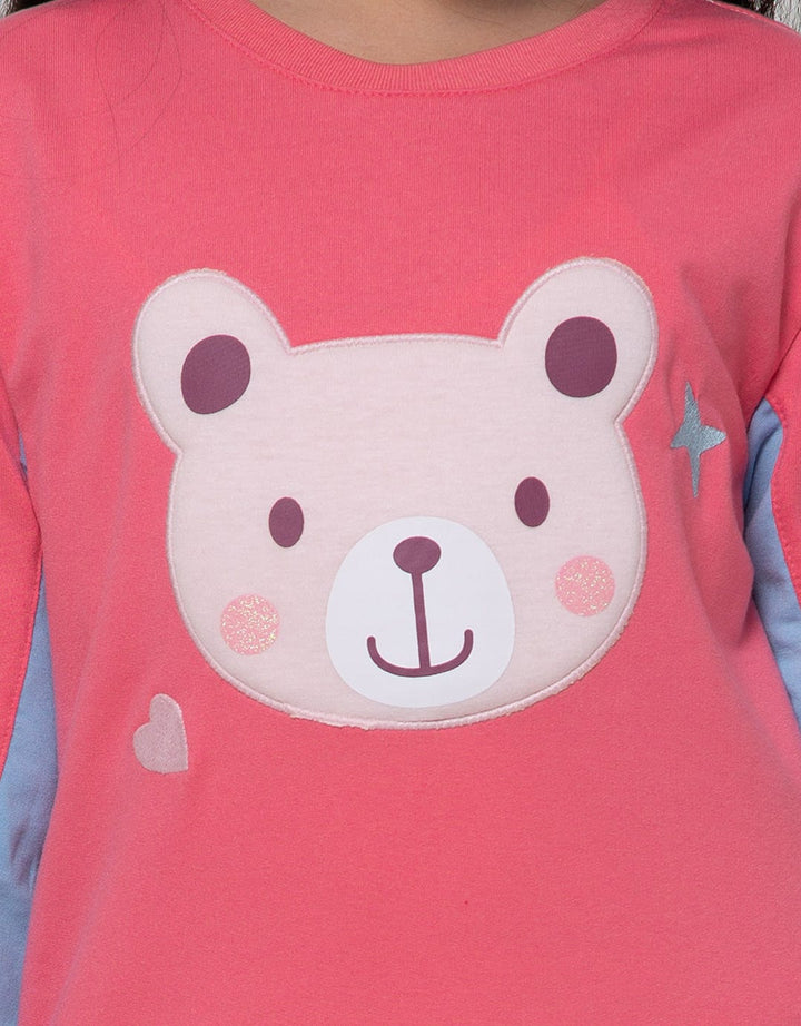 Little M Long Sleeve Midi Dress Drecut N Sewn Ruffle Bear