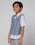Little M Short Sleeve Shirt Solid Vest Stripe + Bow Tie