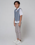 Little M Short Sleeve Shirt Solid Vest Stripe + Bow Tie