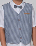 Little M Short Sleeve Shirt Solid Vest Stripe + Bow Tie