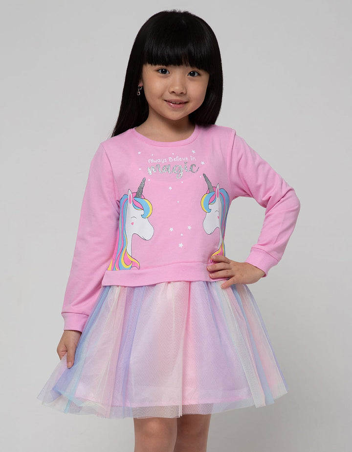 Little M Long Sleeve Midi Dress Tile Fantasy Land Unicorn