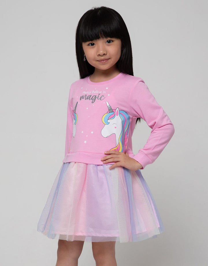 Little M Long Sleeve Midi Dress Tile Fantasy Land Unicorn
