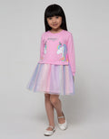 Little M Long Sleeve Midi Dress Tile Fantasy Land Unicorn