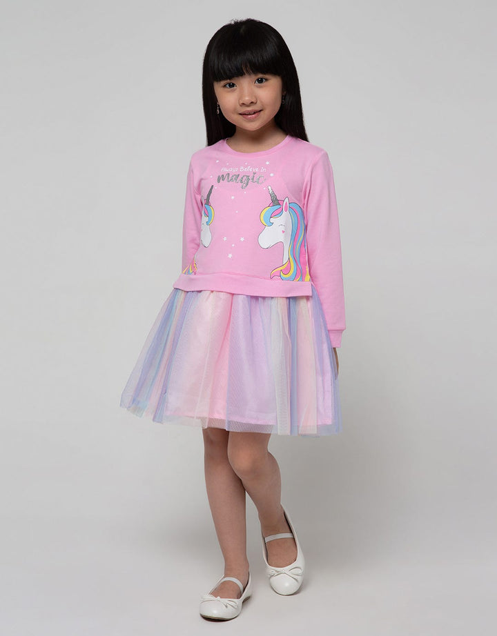 Little M Long Sleeve Midi Dress Tile Fantasy Land Unicorn