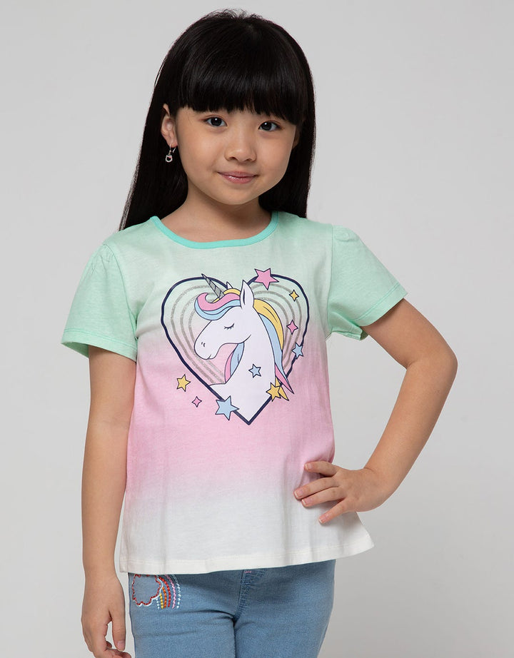 Little M Short Sleeve T-Shirt Ombre Unicorn Heart Jersey