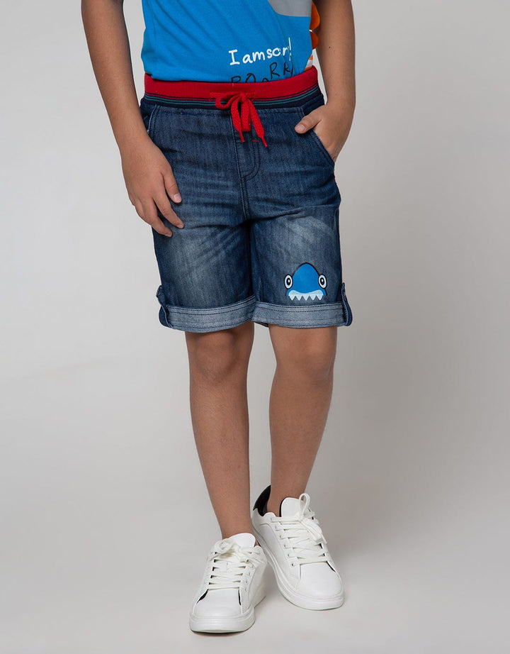 Little M Denim Shorts Rib Whisker Shark Roll Up