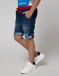 Little M Denim Shorts Rib Whisker Shark Roll Up
