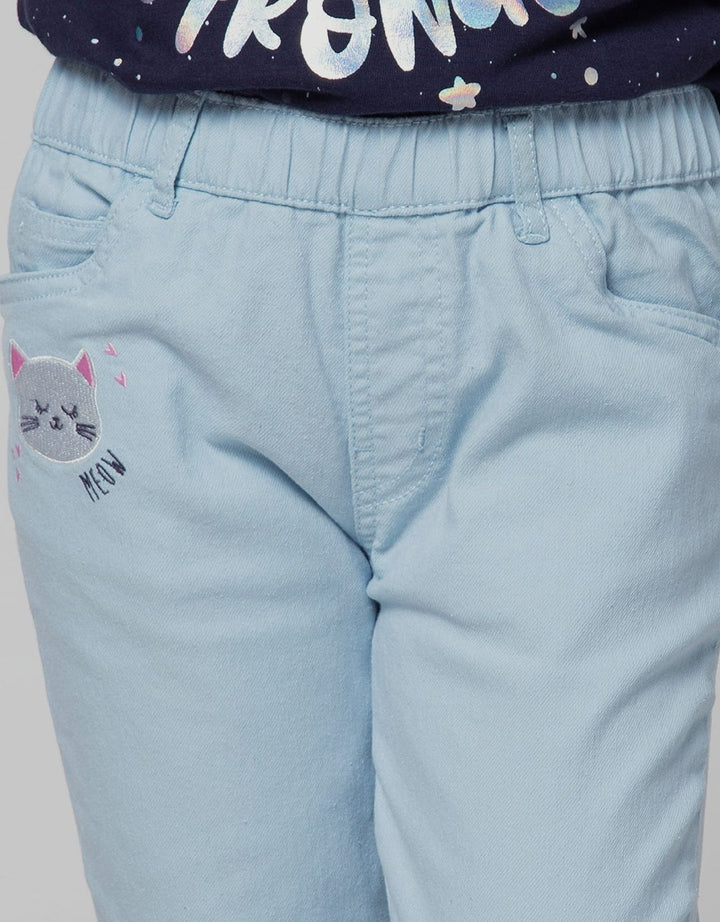 Little M Denim Long Pants Jegging Woven Bordir Meow