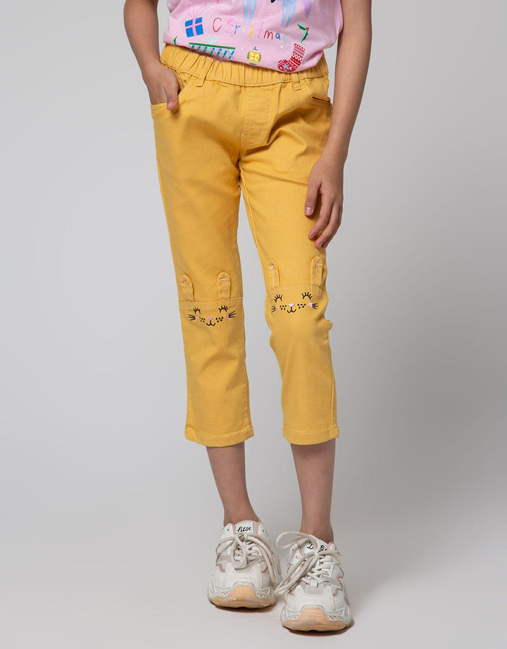 Little M Denim Long Pants Jegging Woven Bordir Lutut