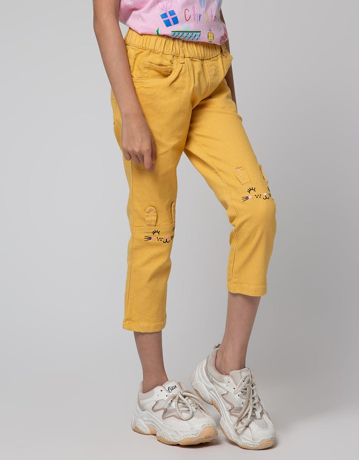 Little M Denim Long Pants Jegging Woven Bordir Lutut