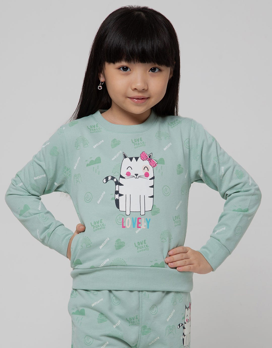 Little M Sweatshirt Full Print On Tone Lovely Cat