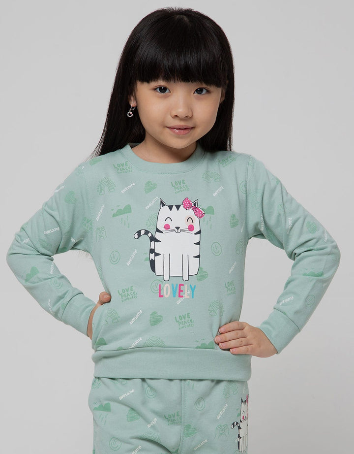 Little M Sweatshirt Full Print On Tone Lovely Cat