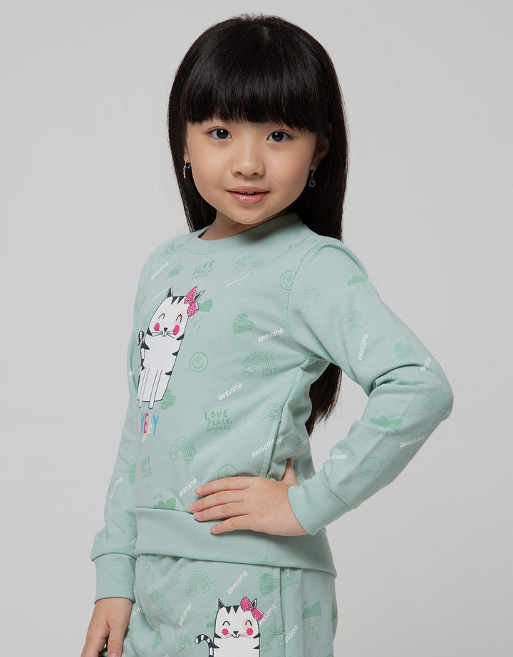Little M Sweatshirt Full Print On Tone Lovely Cat