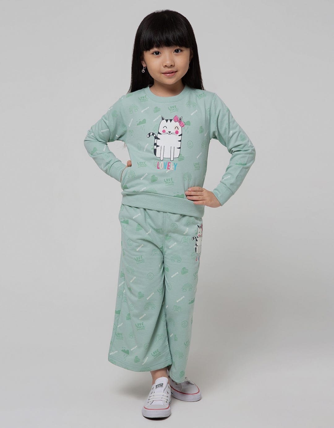 Little M Sweatshirt Full Print On Tone Lovely Cat