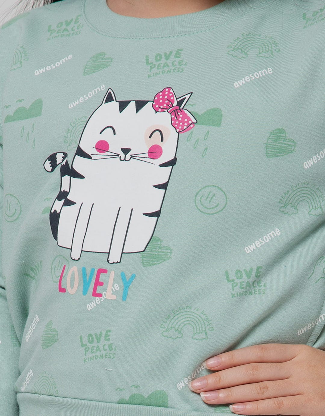 Little M Sweatshirt Full Print On Tone Lovely Cat