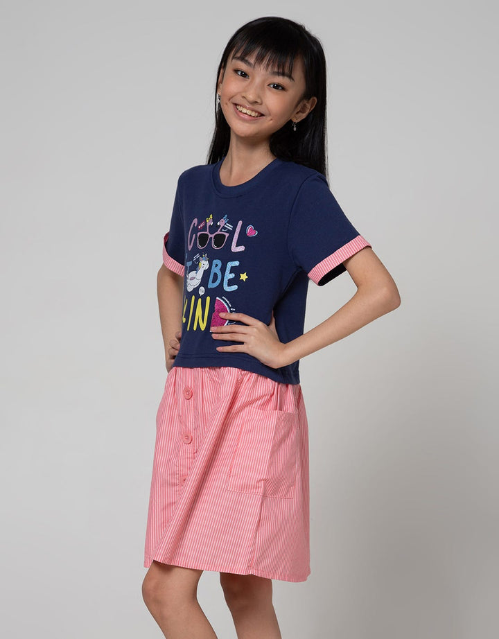 Aero Short Sleeve Dress Kombinasi Woven