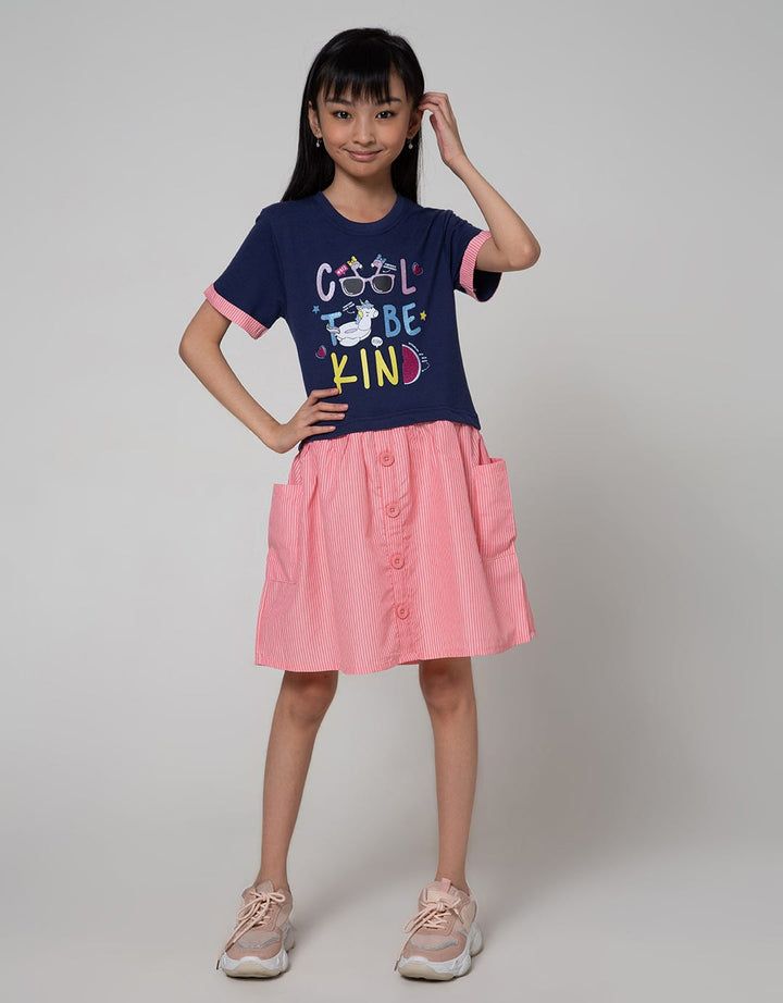 Aero Short Sleeve Dress Kombinasi Woven