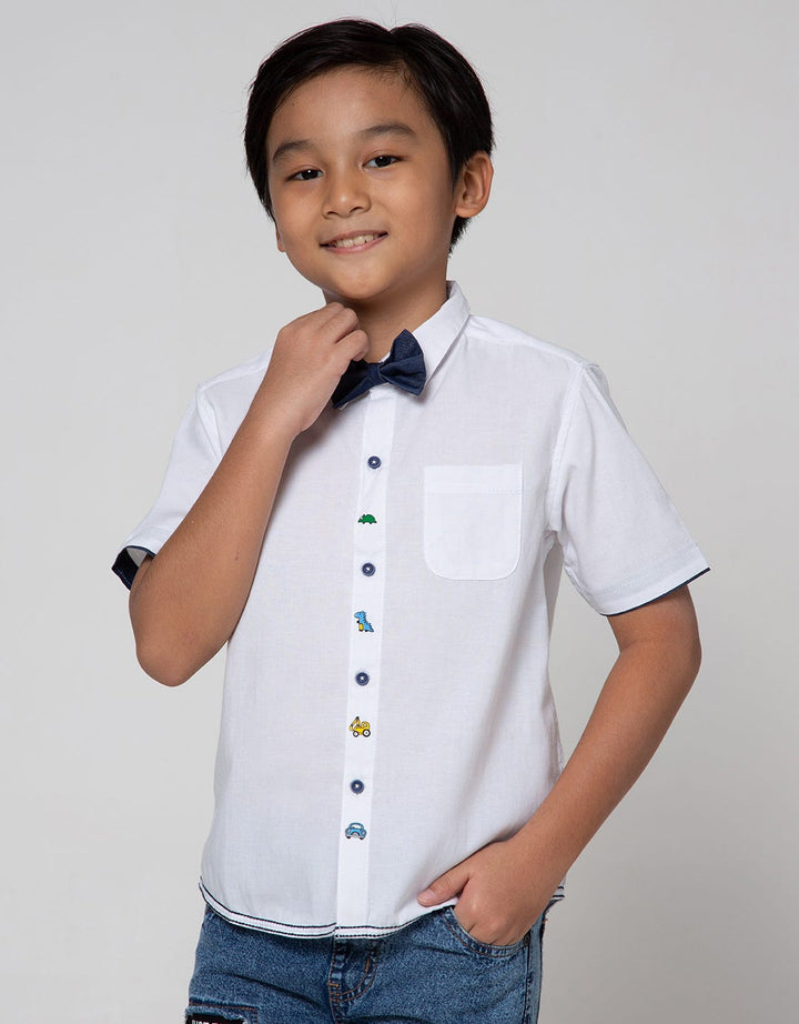 Little M Short Sleeve Shirt Oxford Print Dino Dasi