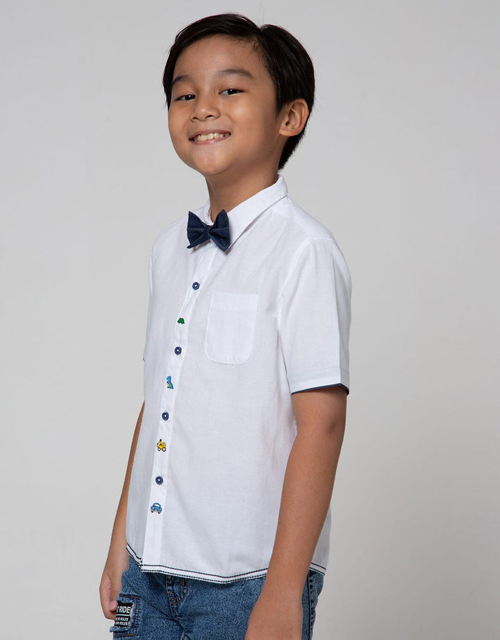 Little M Short Sleeve Shirt Oxford Print Dino Dasi