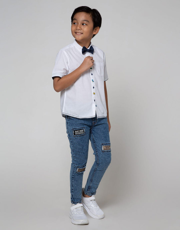 Little M Short Sleeve Shirt Oxford Print Dino Dasi