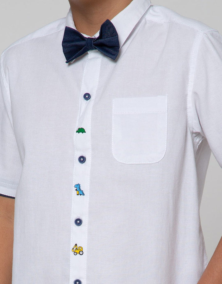 Little M Short Sleeve Shirt Oxford Print Dino Dasi