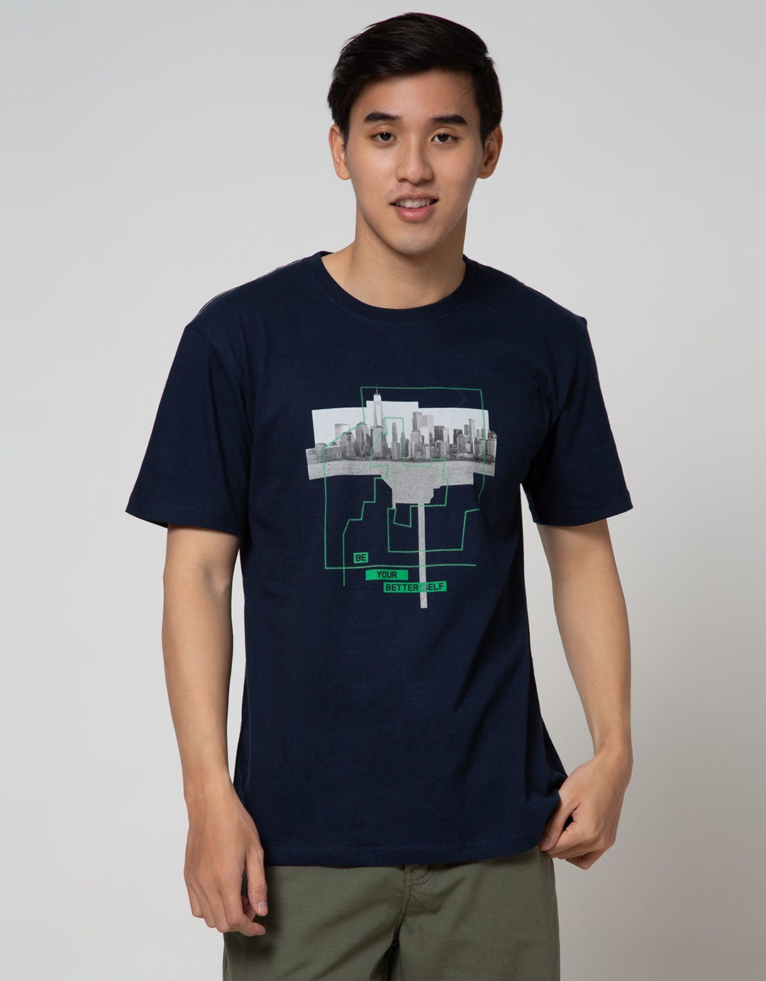 T Zone Short Sleeve T-Shirt Photoprint City - Be Your Better Tfpf2-C5:Navy Blue:S:Graphic:Ss T-Shirt