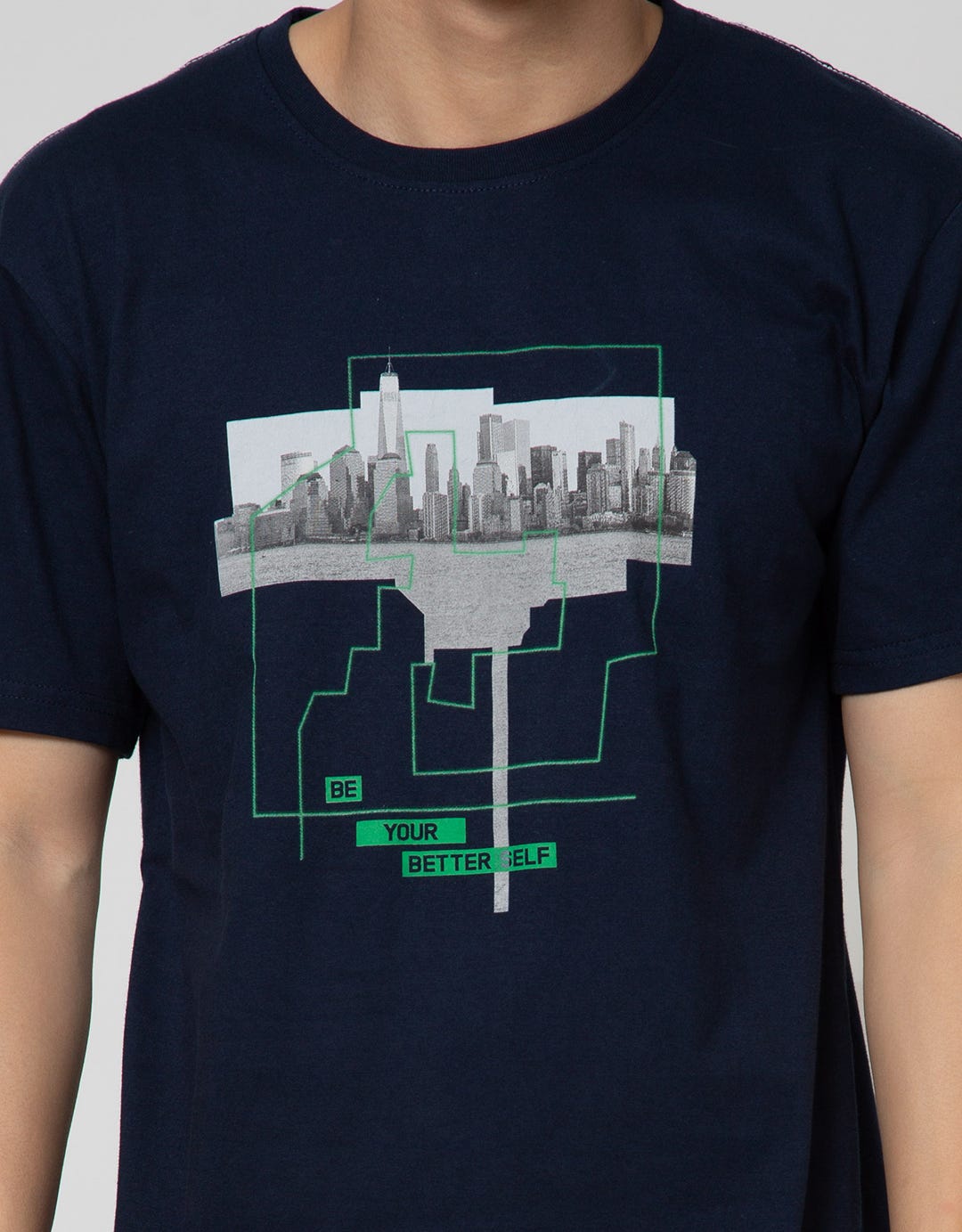 T Zone Short Sleeve T-Shirt Photoprint City - Be Your Better Tfpf2-C5:Navy Blue:S:Graphic:Ss T-Shirt