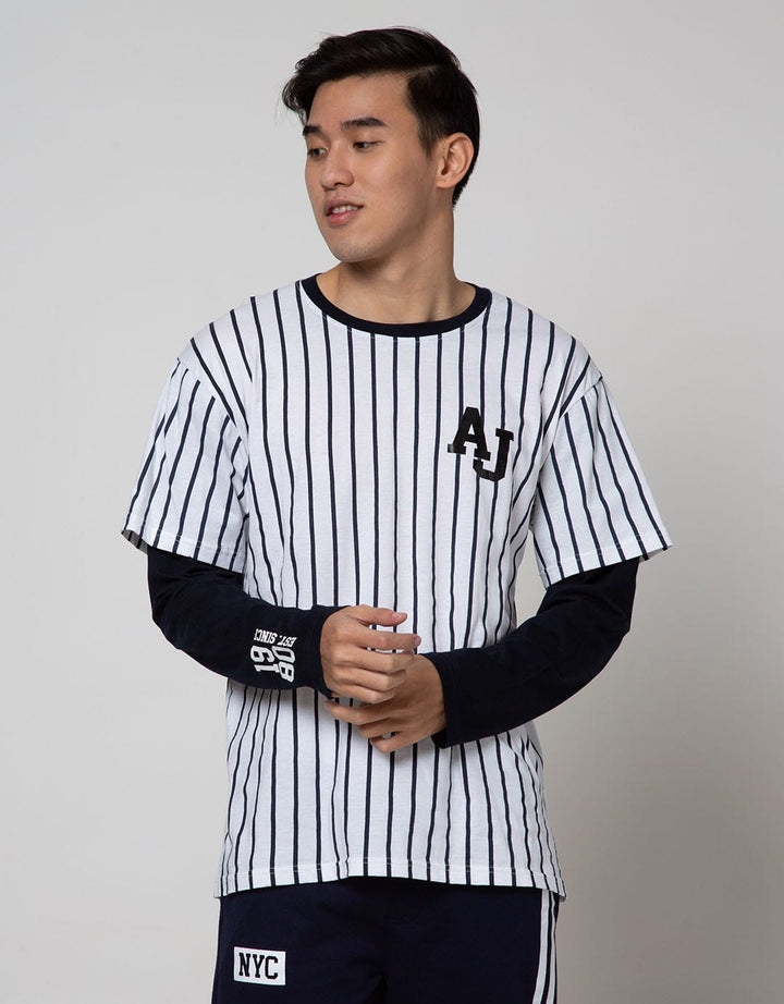 American Jeans Long Sleeve T-Shirt Tee Varsity Stripe