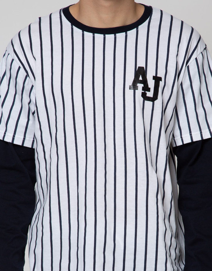 American Jeans Long Sleeve T-Shirt Tee Varsity Stripe