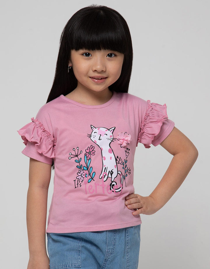 Little M Short Sleeve T-Shirt Ruffle Perfect Day Cat