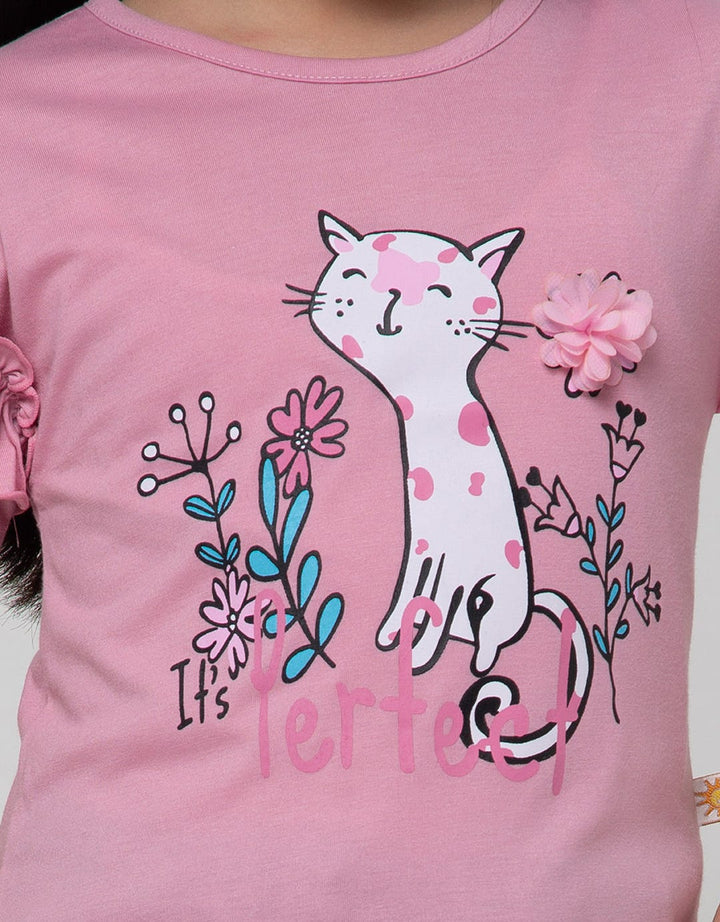 Little M Short Sleeve T-Shirt Ruffle Perfect Day Cat