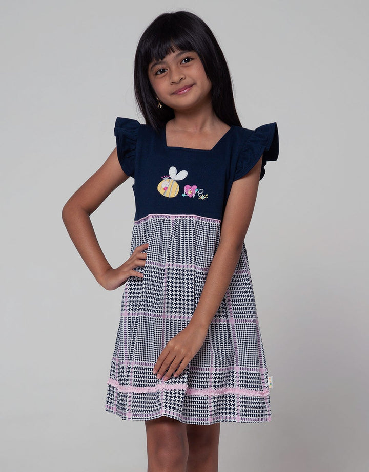 Little M Short Sleeve Midi Dress Woven Houndstooth
