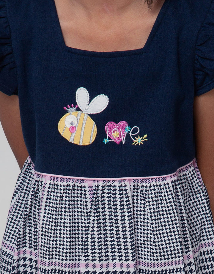 Little M Short Sleeve Midi Dress Woven Houndstooth