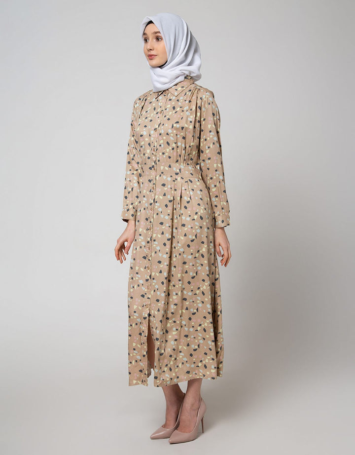 Annisa Long Sleeve Maxi Dress Printed Shirt With Gather Detail