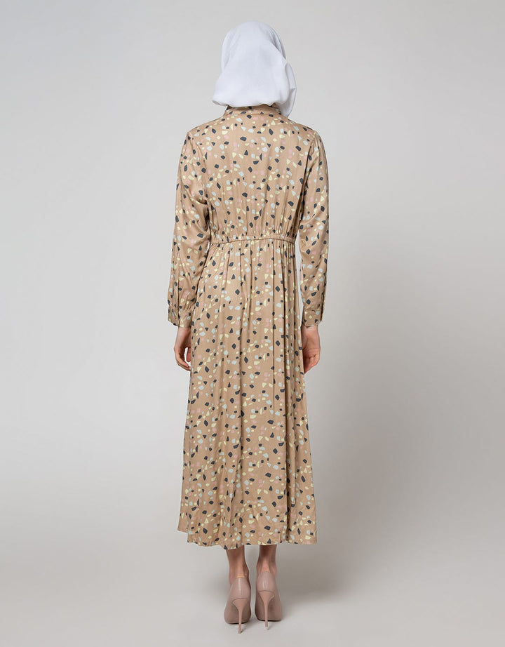 Annisa Long Sleeve Maxi Dress Printed Shirt With Gather Detail