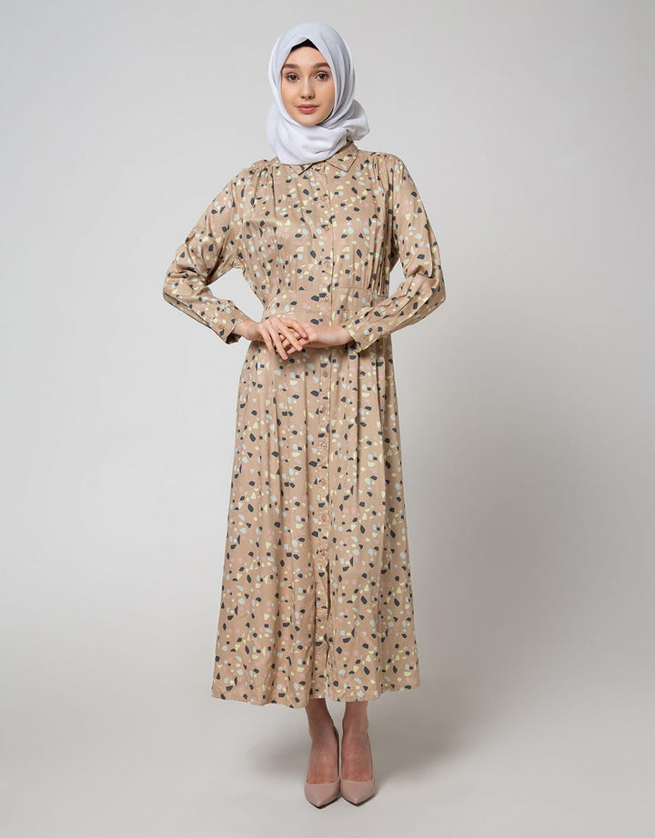 Annisa Long Sleeve Maxi Dress Printed Shirt With Gather Detail