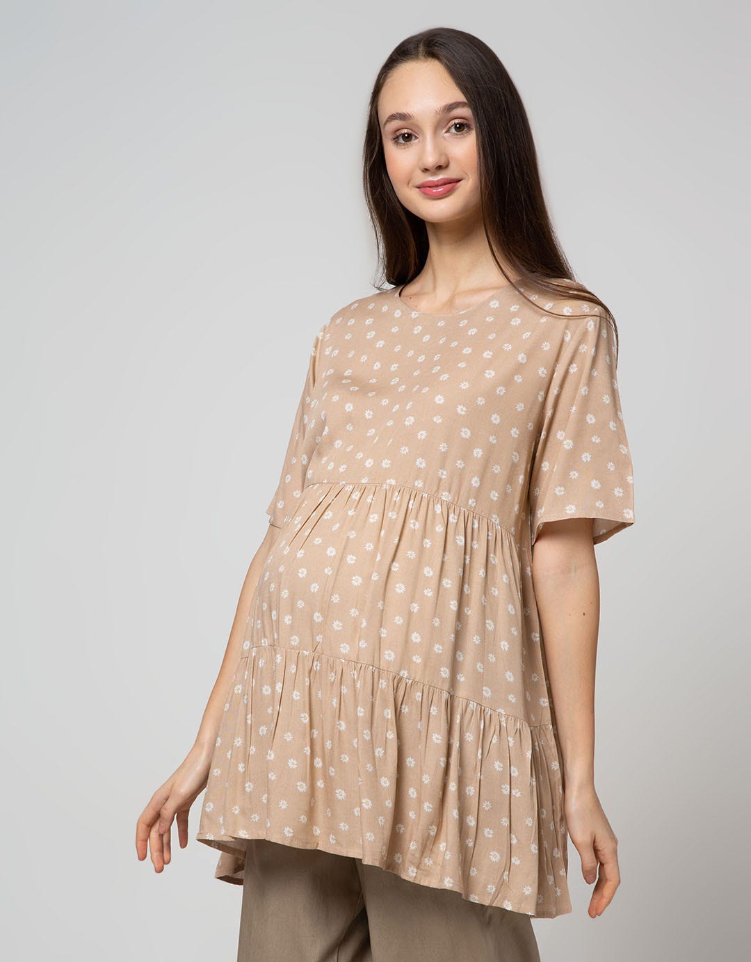 St. Yves Mom Short Sleeve Blouse Rayon Tier Daisy