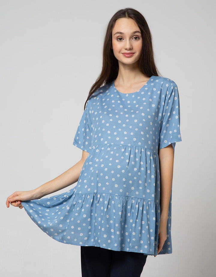 St. Yves Mom Short Sleeve Blouse Rayon Tier Daisy