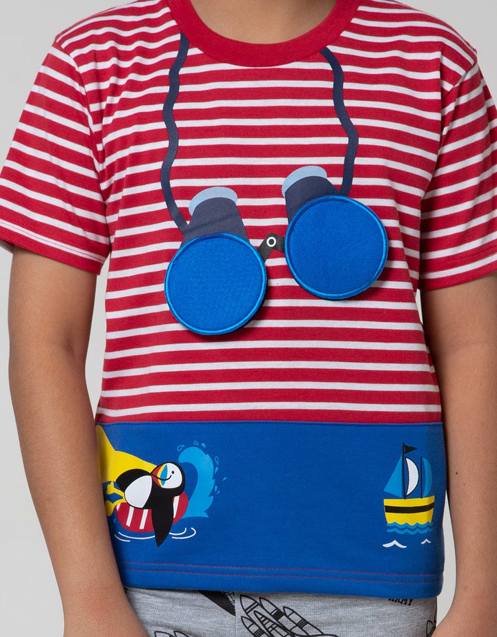 Little M Short Sleeve T-Shirt Stripe Animal Nautical Flip