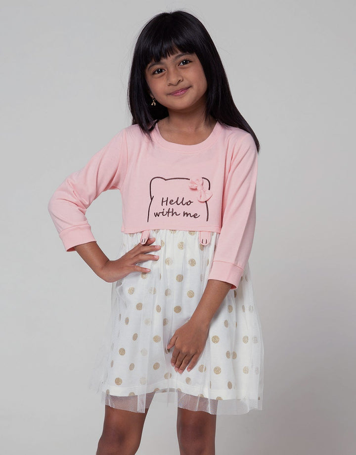 Little M Long Sleeve Midi Dress Polkadot Tile Aplikasi