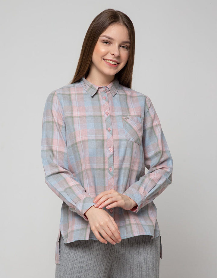 Triset Casual Blouses Kemeja Print Kotak