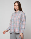 Triset Casual Blouses Kemeja Print Kotak