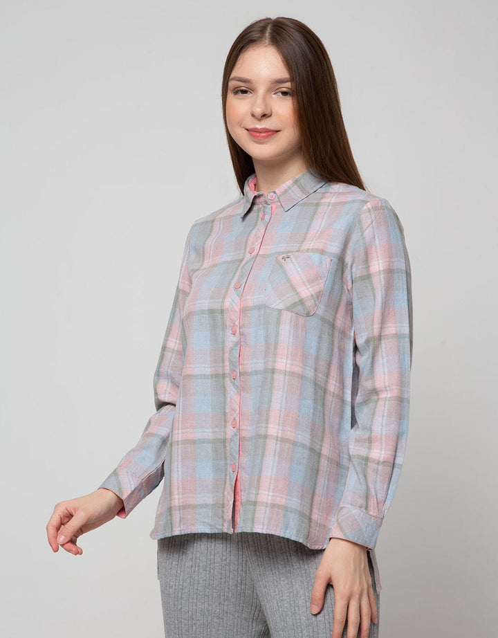 Triset Casual Blouses Kemeja Print Kotak