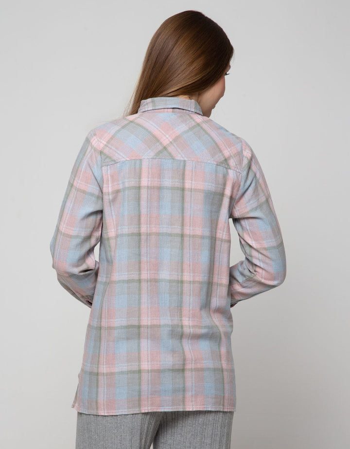 Triset Casual Blouses Kemeja Print Kotak