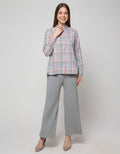 Triset Casual Blouses Kemeja Print Kotak