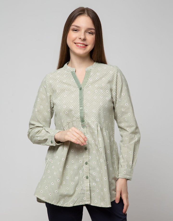 Triset Casual Blouses V-Neck Button Up